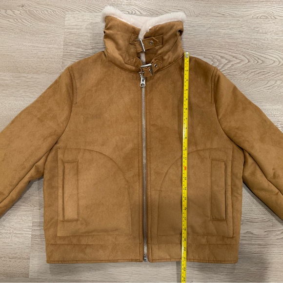 NWT H&M Women’s Small Tan/White Faux Suede Fur Lined Bomber Jacket - Picture 12 of 16